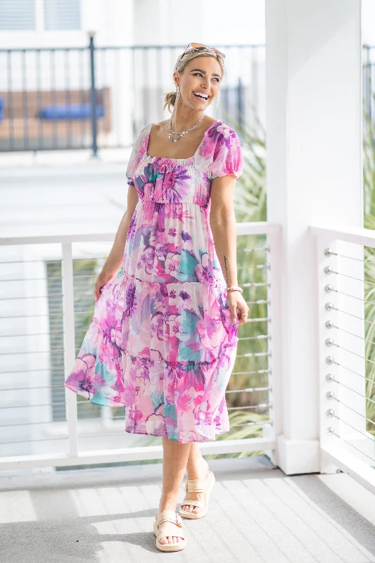 Floral Print Chiffon Midi Dress Striped unclassified dresses