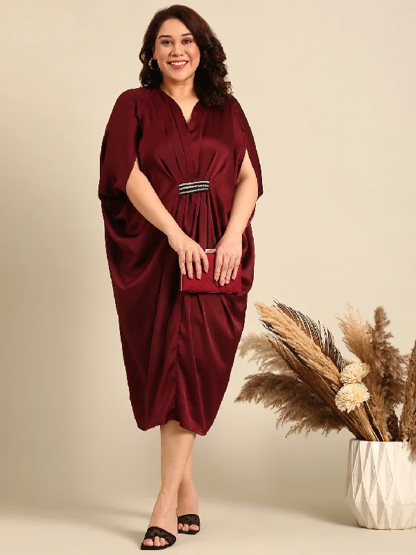 Maroon Satin Kaftan Dress Striped unclassified dresses