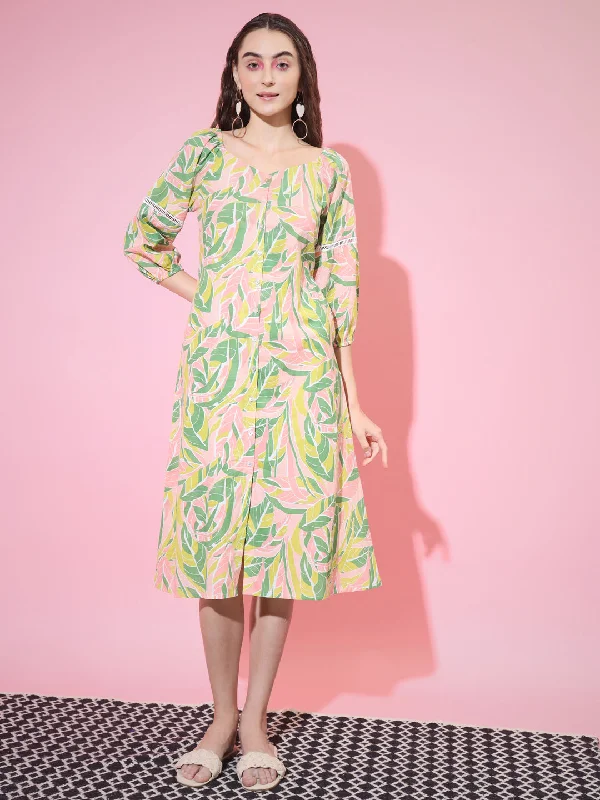 Women's Multi Abstract Printed A-Line Dress - Myshka Winter unclassified dresses