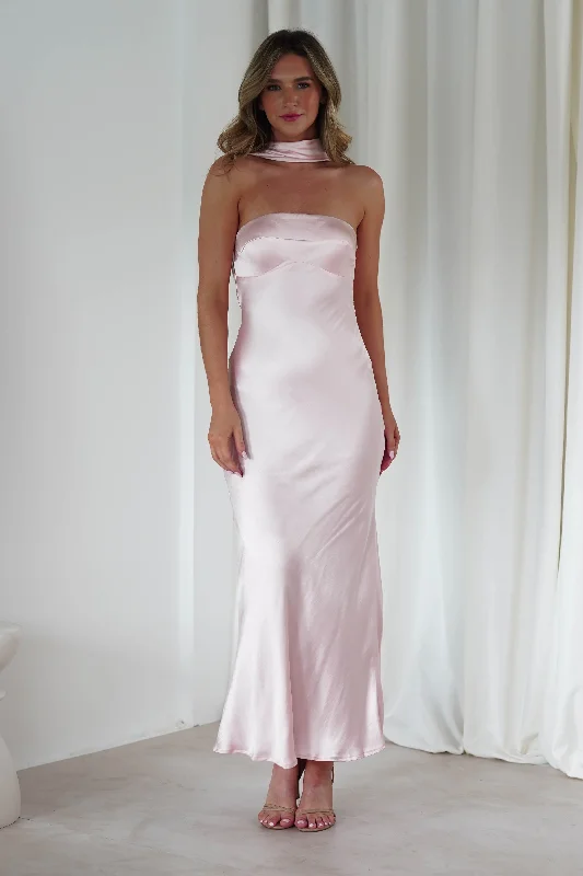 Alice Soft Satin Maxi Dress | Light Pink