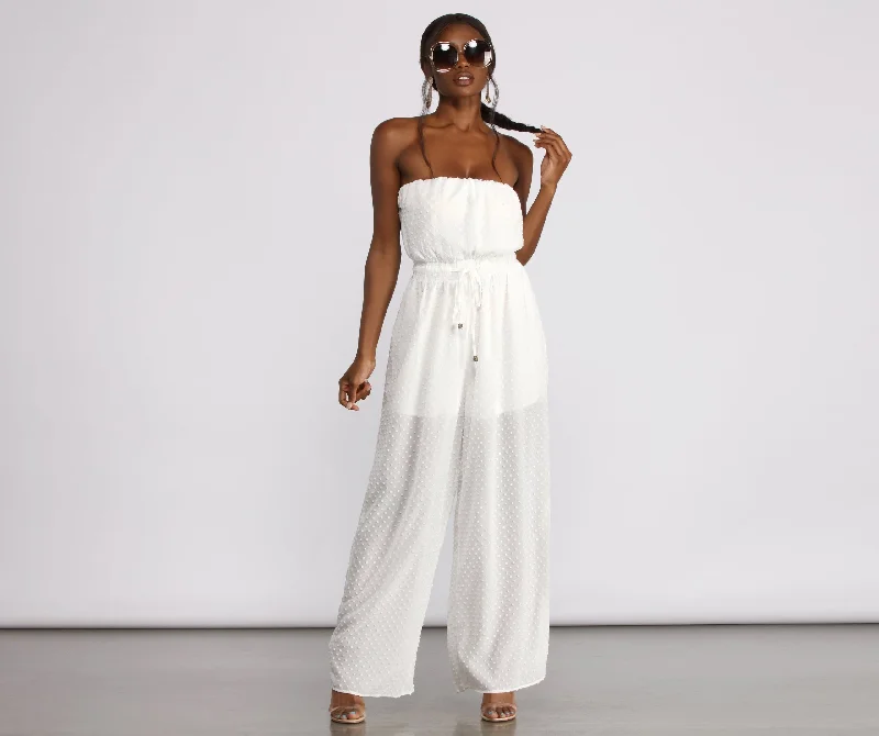 Sleeveless Dotted Wide Leg Jumpsuit