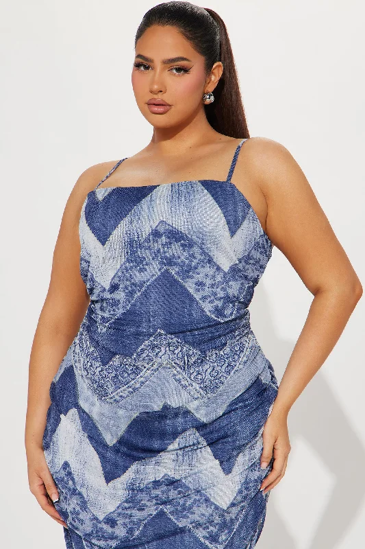 Amara Denim Mesh Midi Dress - Denim