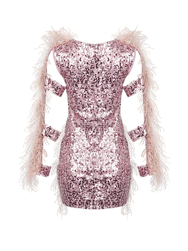 BALERY Feathers & Sequin Mini Dress