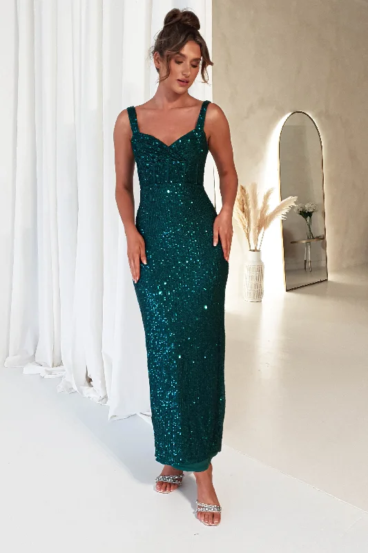 Cosette Sequin Midi Dress | Emerald Green