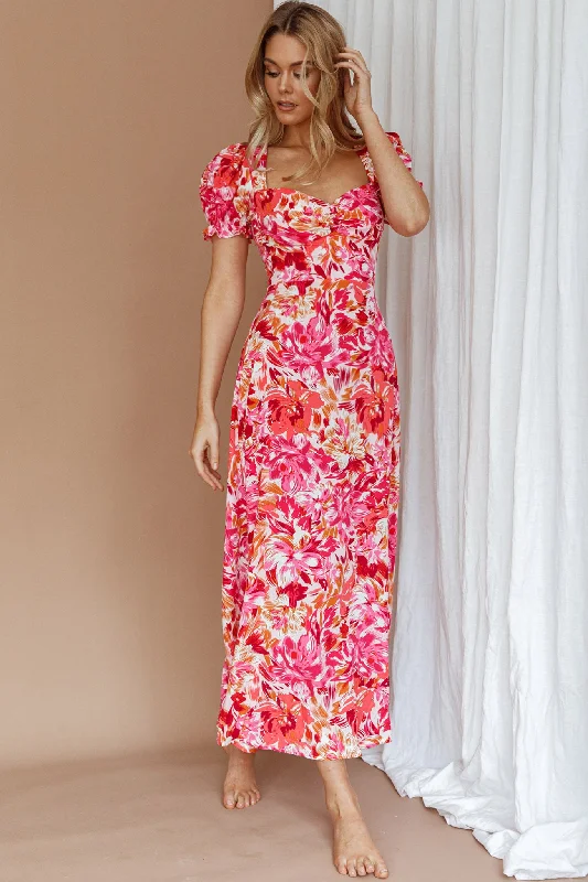 Montebello Puff Sleeve Maxi Dress Floral Pink/Orange