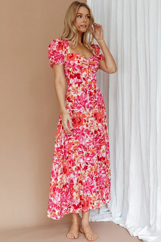 Montebello Puff Sleeve Maxi Dress Floral Pink/Orange