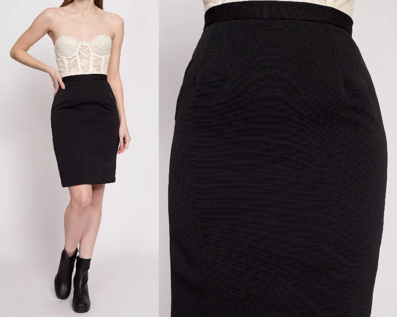 70s Black High Waisted Pencil Skirt - Extra Small, 24.5""