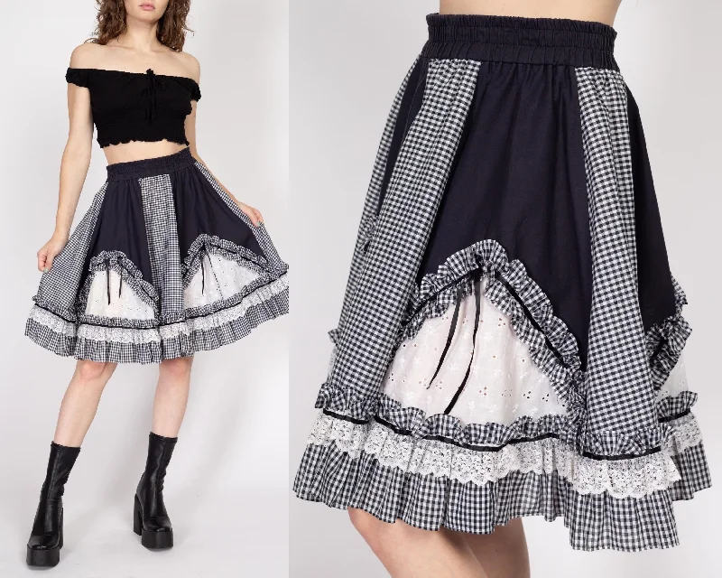 Med-Lrg 70s Black & White Rockabilly Square Dance Skirt