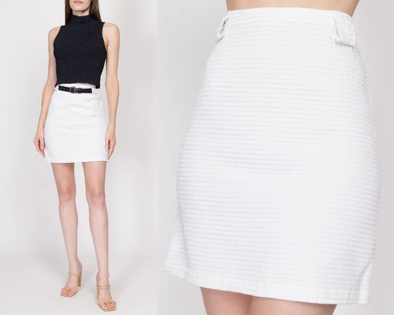 Small 60s White Waffle Knit Mini Skirt 26.5""