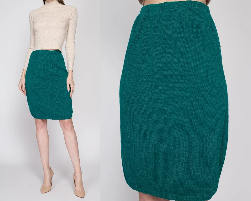 Small 80s Pierre Cardin Teal Knit Pencil Skirt