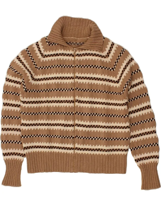 VINTAGE Womens Cardigan Sweater UK 16 Large Brown Striped Classic sweaters