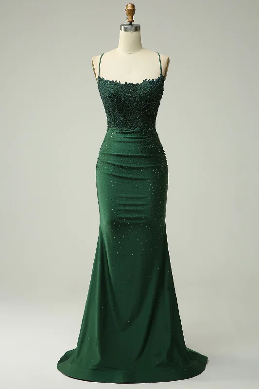 Mermaid Dark Green Long Prom Dress with Appliques Beading,DP577 Maxi Skirt Classic